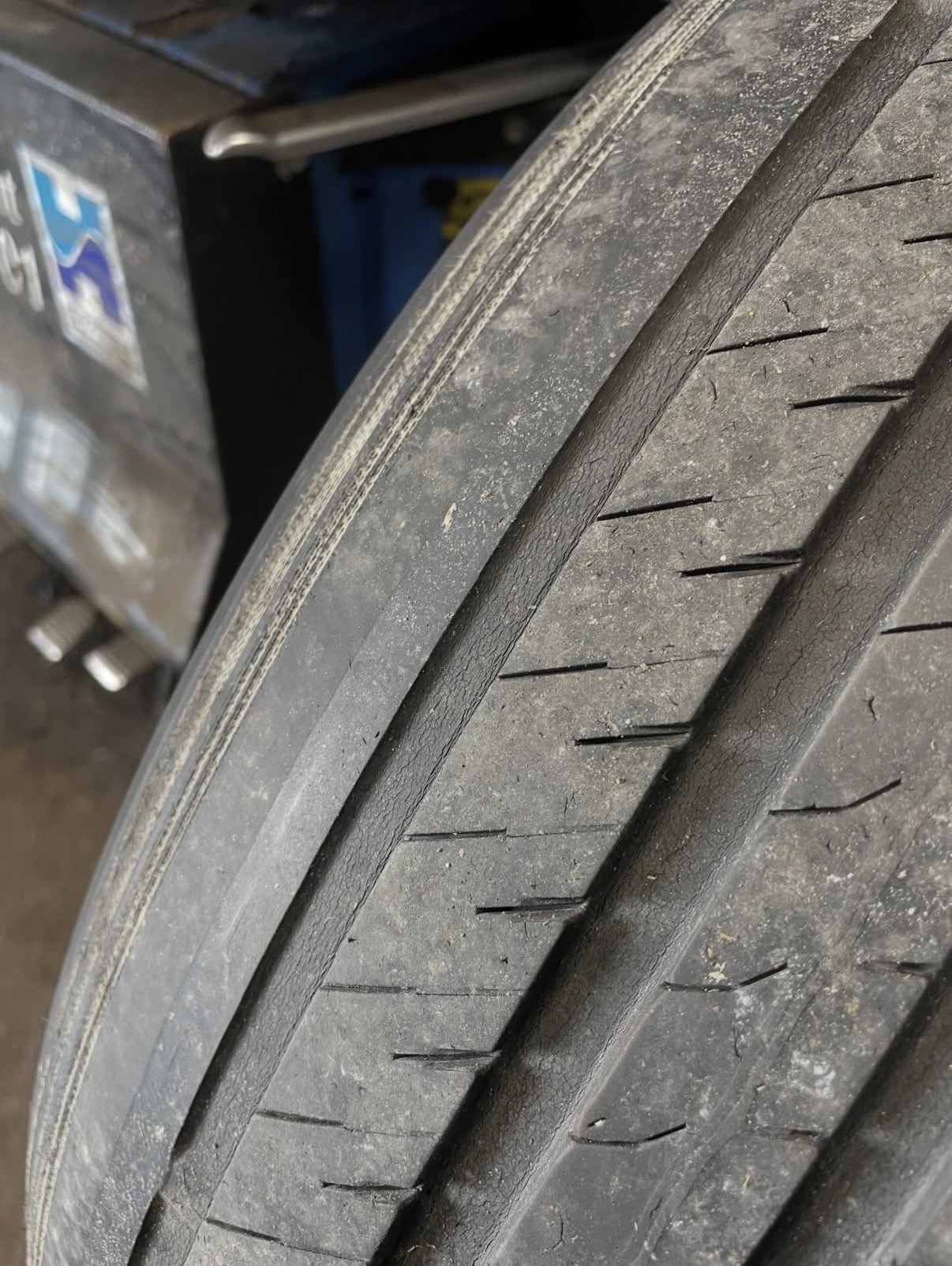 Before — cracked and perished tyre sidewall